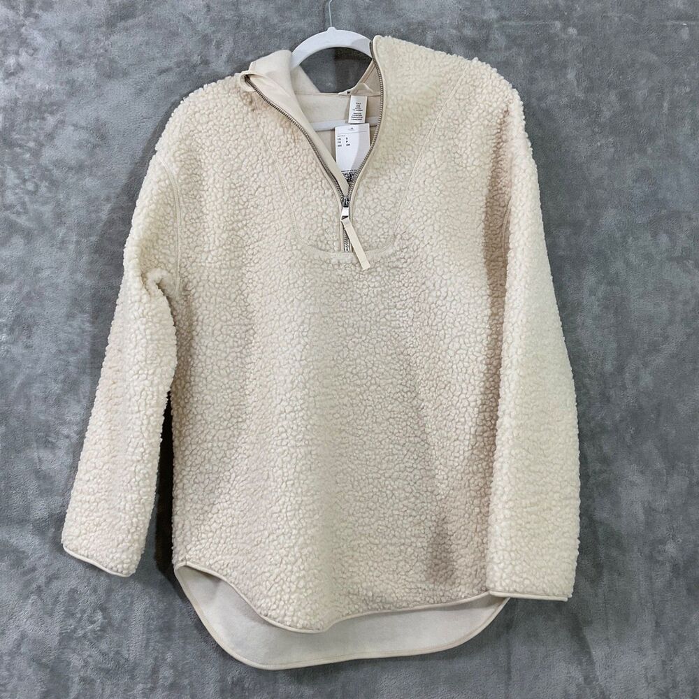 NWT H&M Sherpa White 1/4 Zip Sweater Fuzzy Teddy Women’s Size S Jacket Pullover